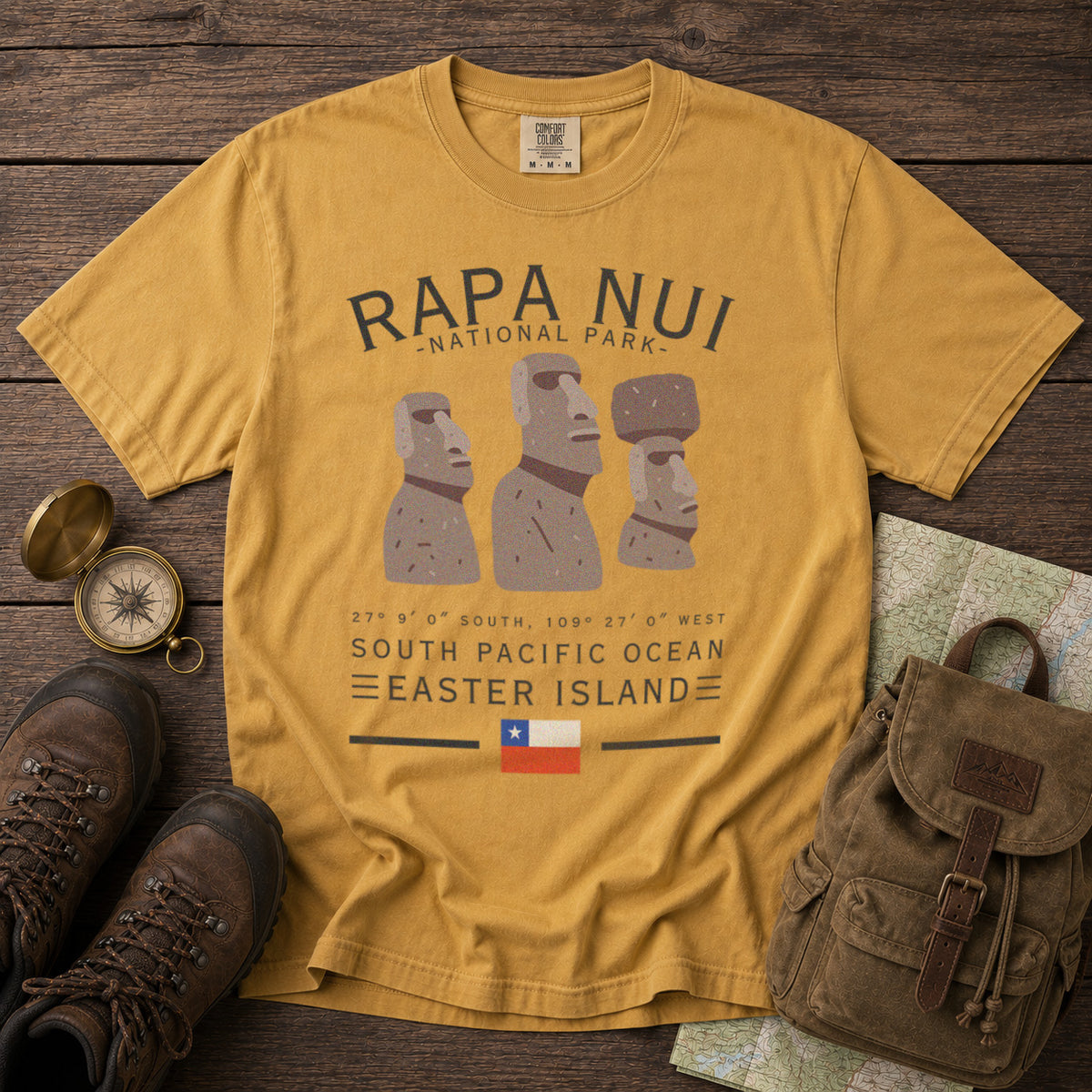 Rapa Nui National Park T-Shirt in Mustard - roamstride graphic tee