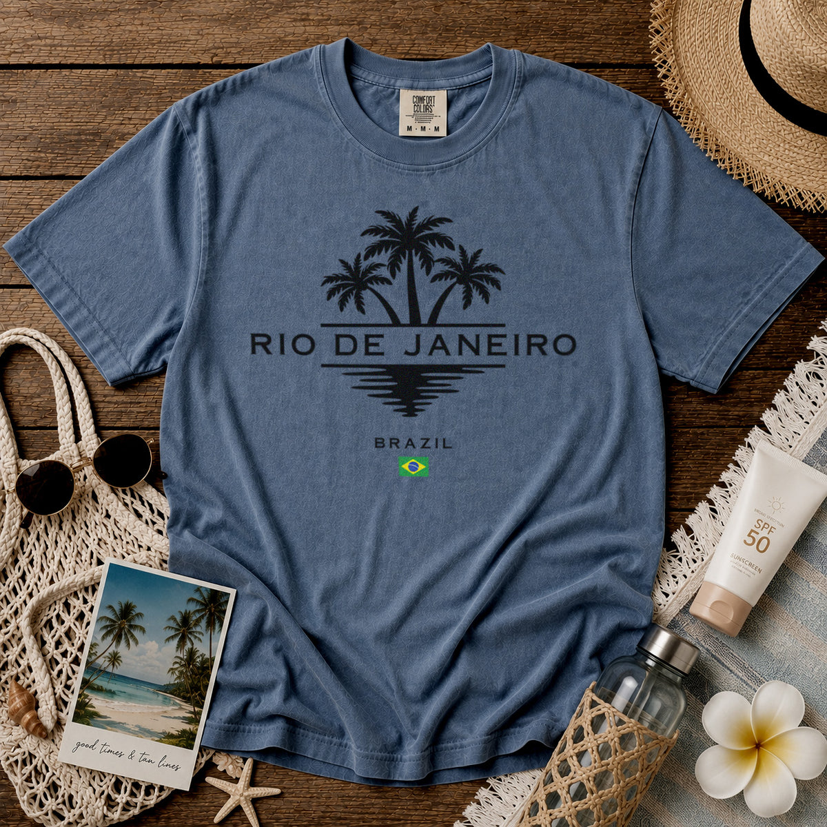 Rio de Janeiro Brazil T-Shirt in Blue Jean - roamstride graphic tee