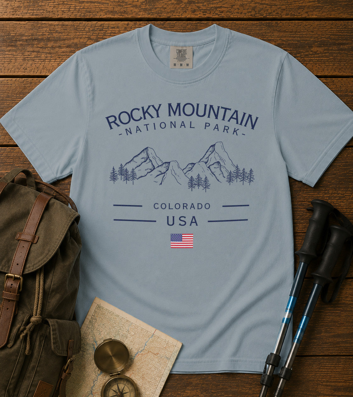 Rocky Mountain National Park Colorado T-Shirt in Chambray - roamstride graphic tee
