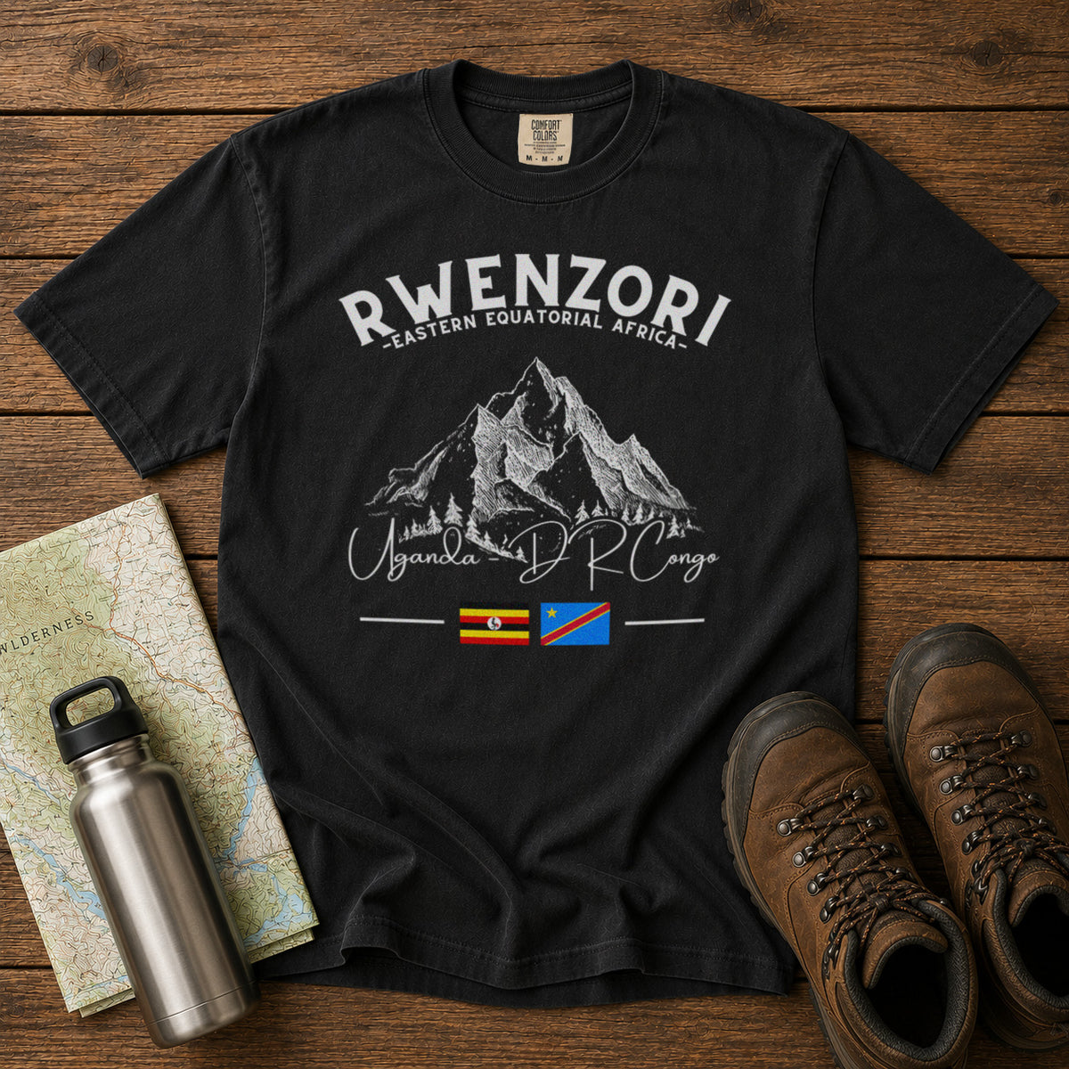 Rwenzori Mountains T-Shirt in Black - roamstride graphic tee