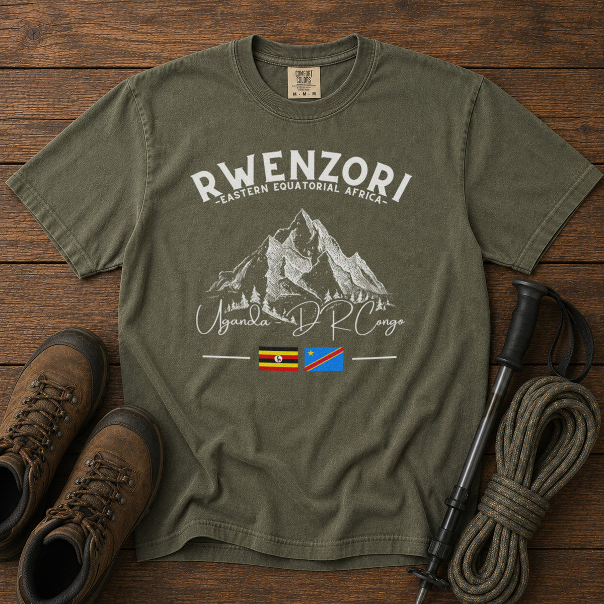 Rwenzori Mountains T-Shirt in Moss - roamstride graphic tee