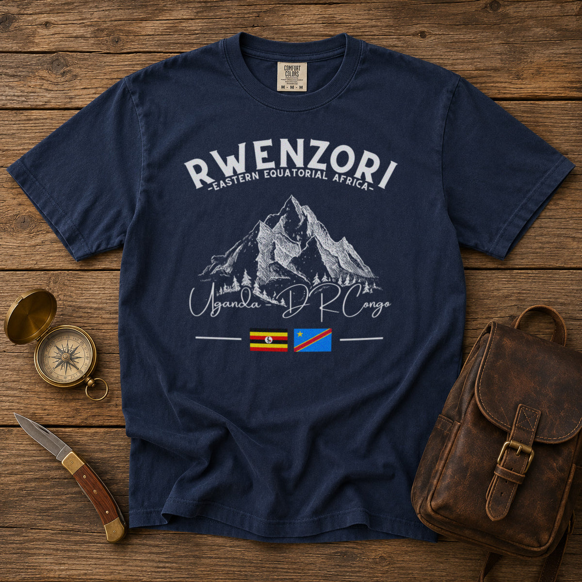 Rwenzori Mountains T-Shirt in Navy - roamstride graphic tee
