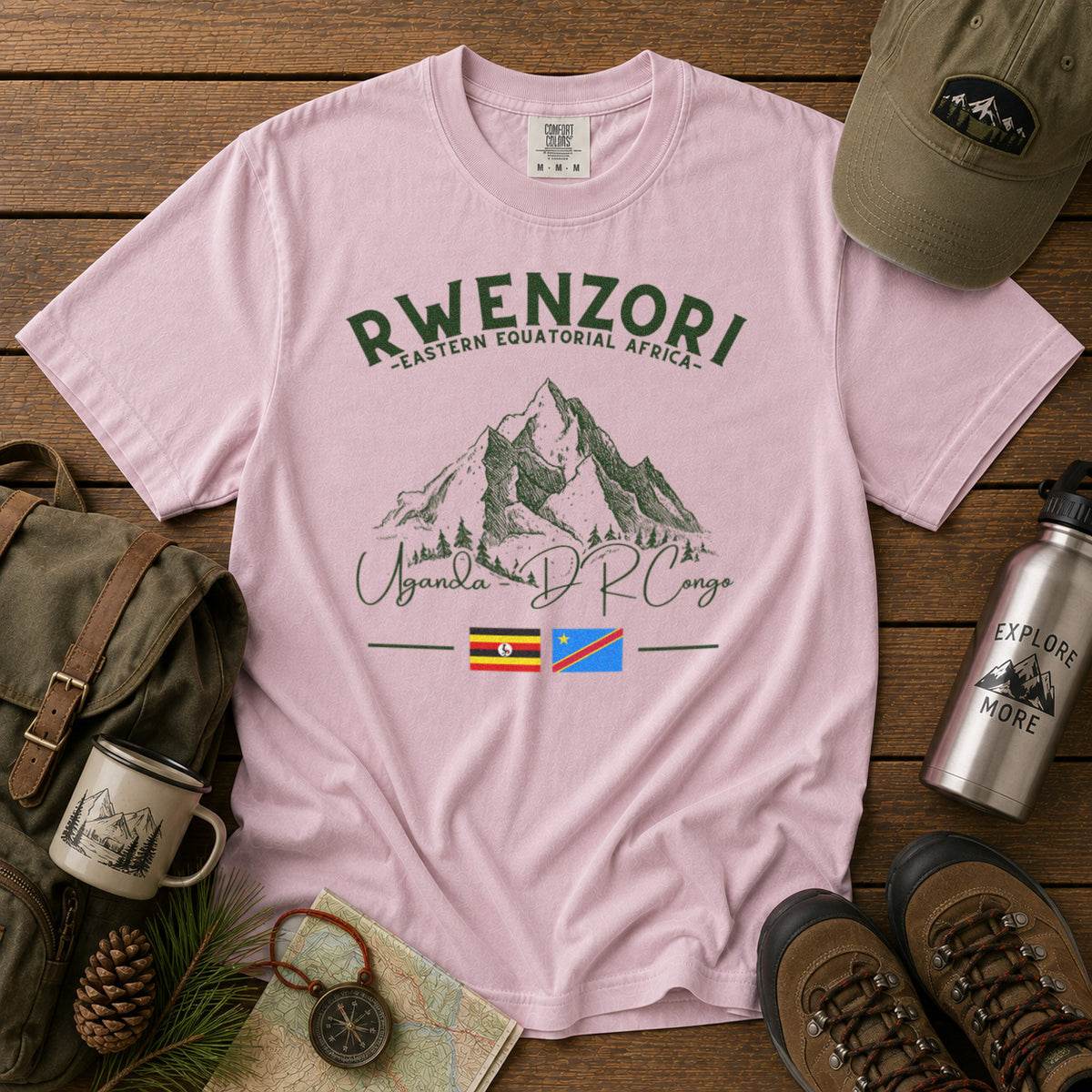 Rwenzori Mountains T-Shirt in Blossom - roamstride graphic tee