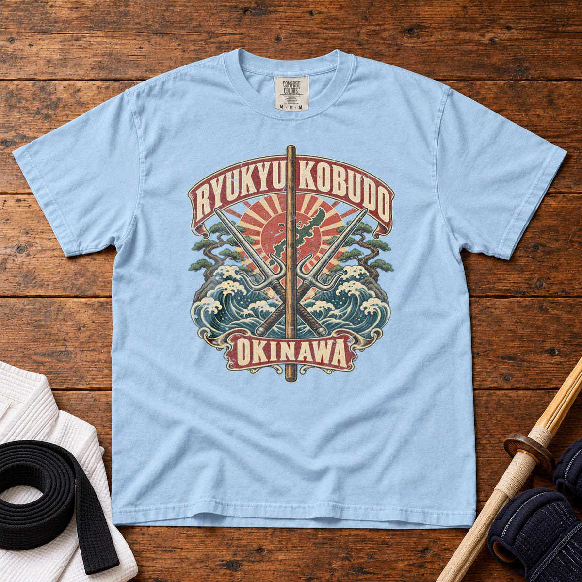 Ryukyu Kobudo Okinawa T-Shirt in Chambray - roamstride graphic tee