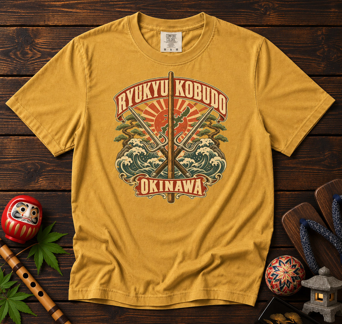 Ryukyu Kobudo Okinawa T-Shirt in Mustard - roamstride graphic tee