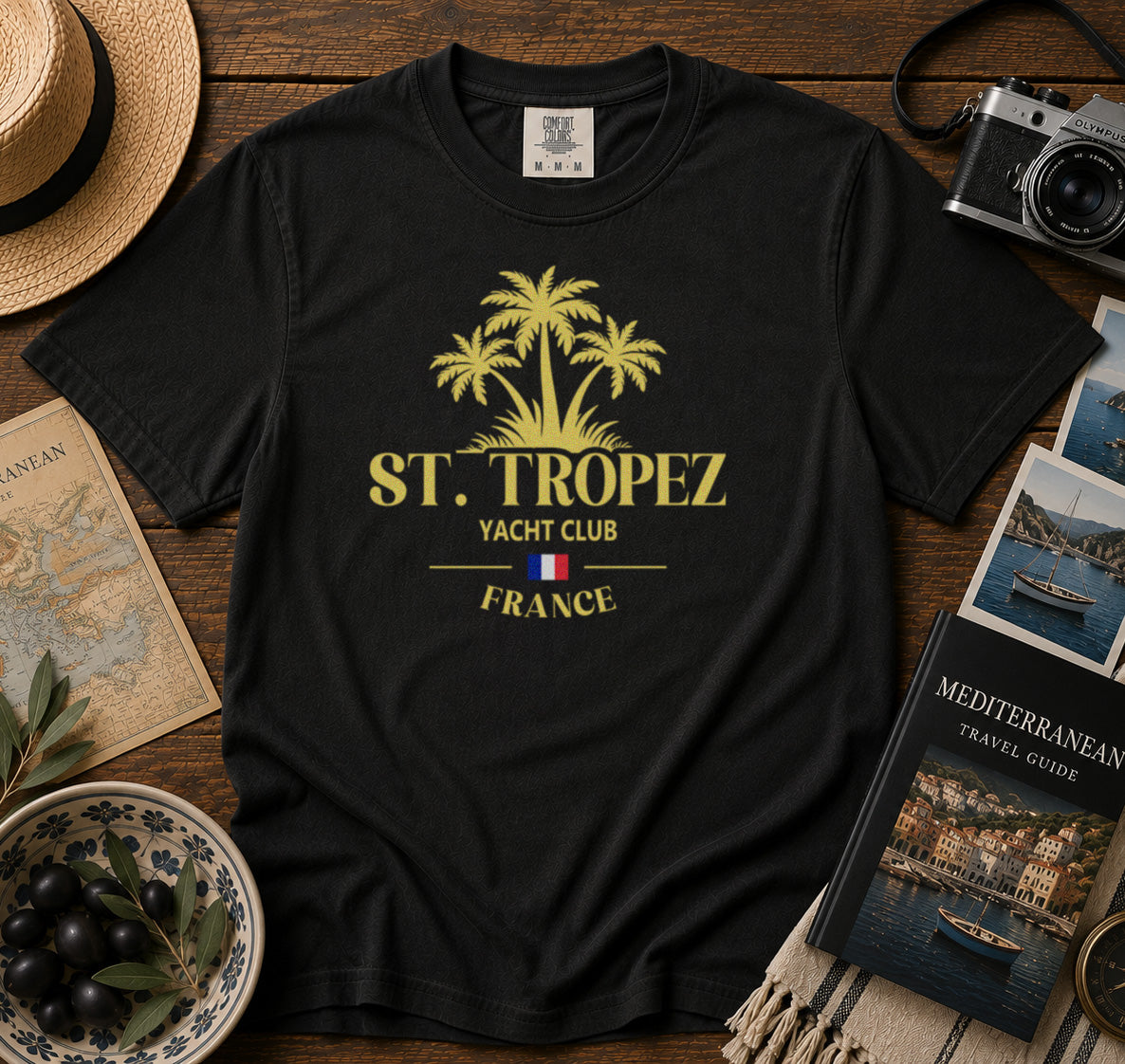 Saint Tropez Yacht Club T-Shirt in Black - roamstride graphic tee