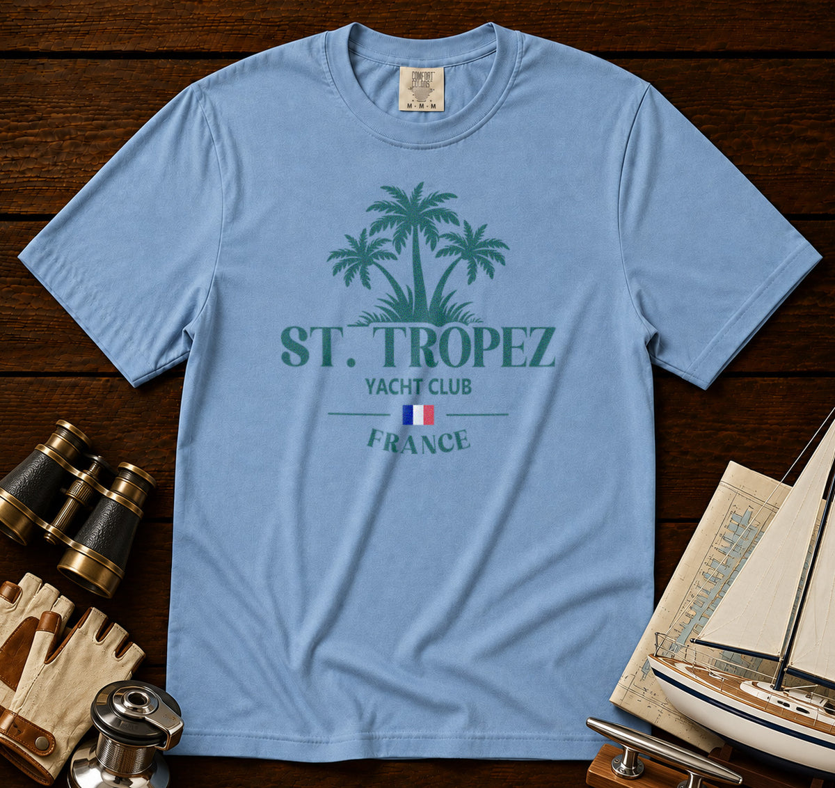 Saint Tropez Yacht Club T-Shirt in Chambray - roamstride graphic tee