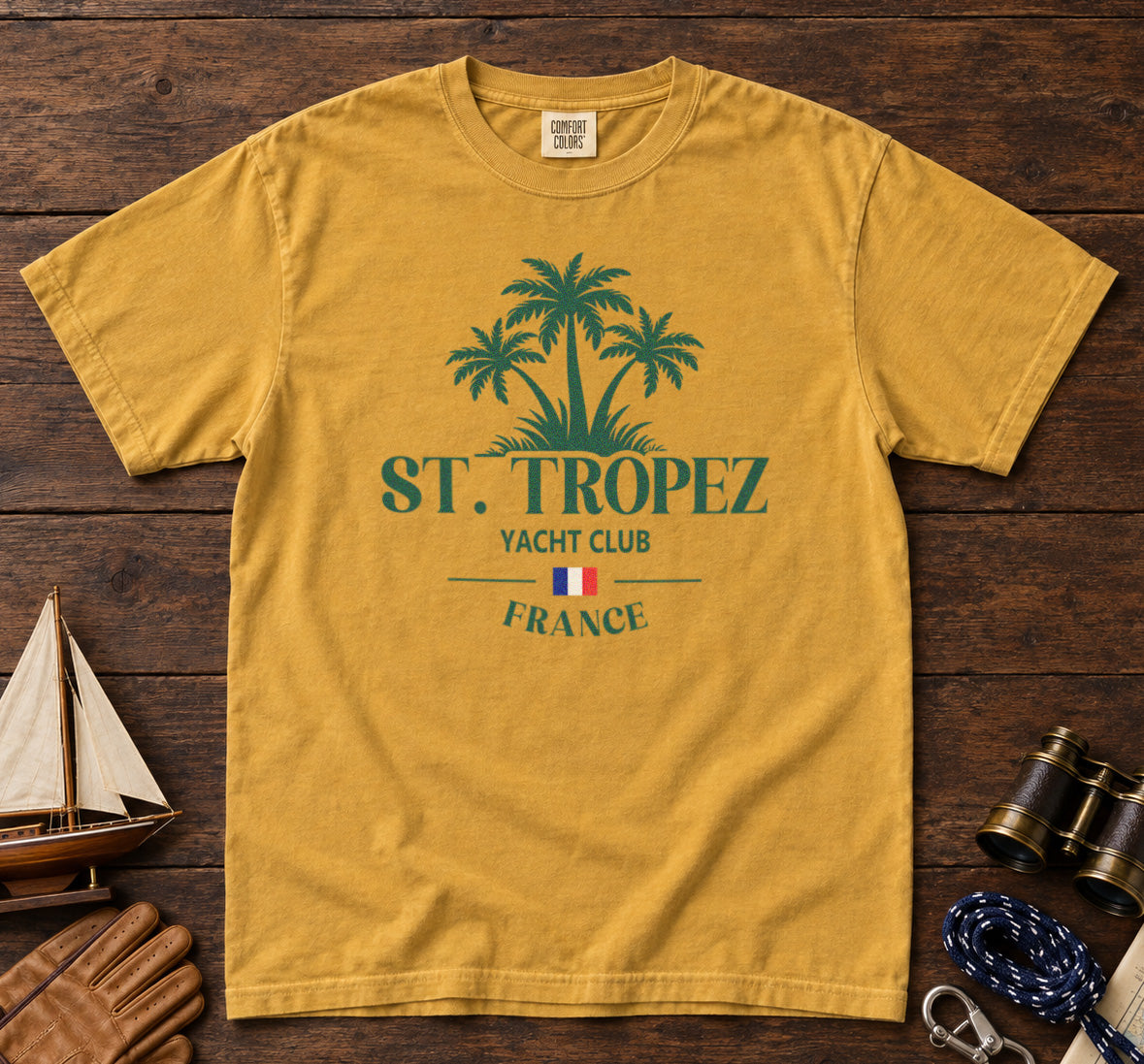 Saint Tropez Yacht Club T-Shirt in Mustard - roamstride graphic tee