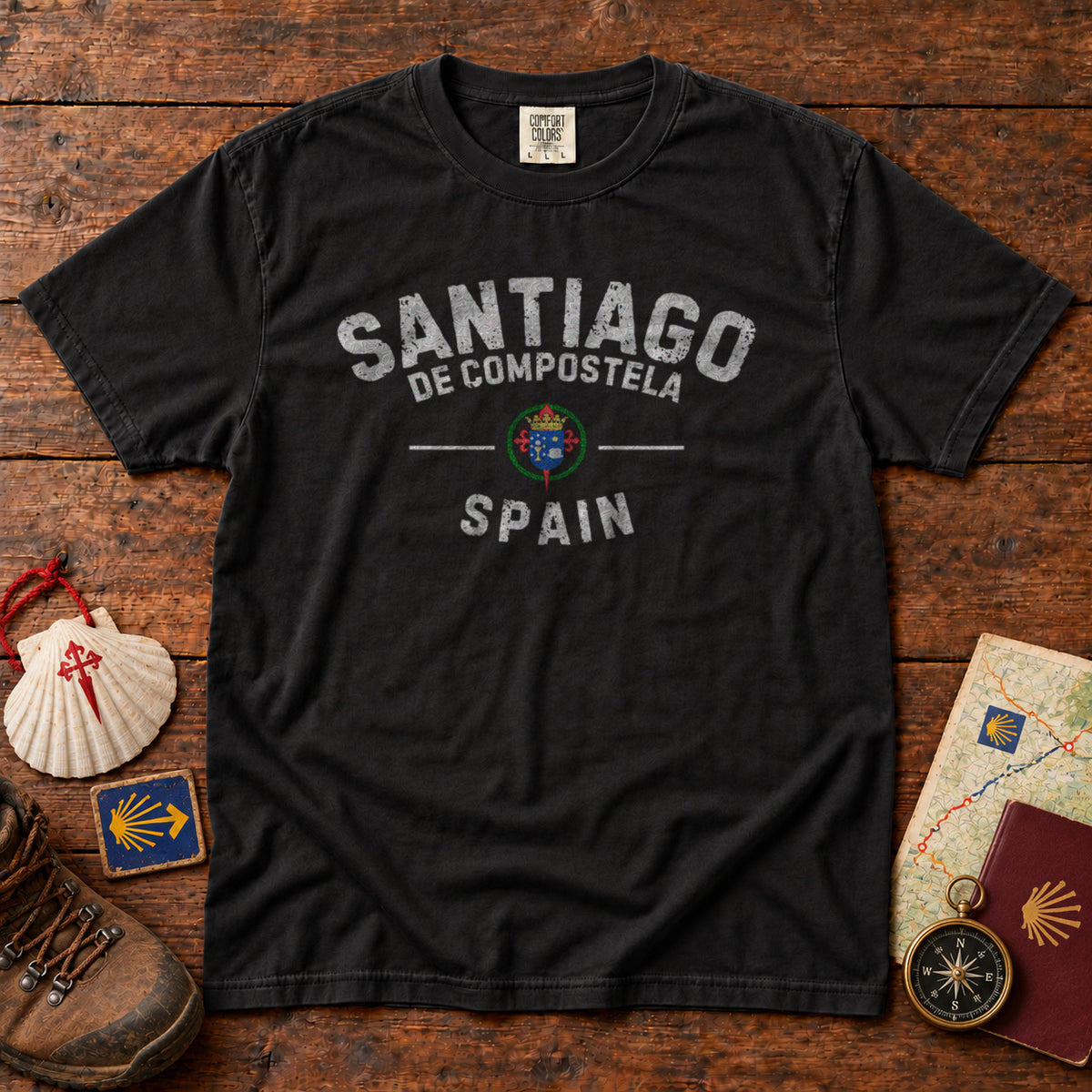 Santiago de Compostela T-Shirt in Black - roamstride graphic tee