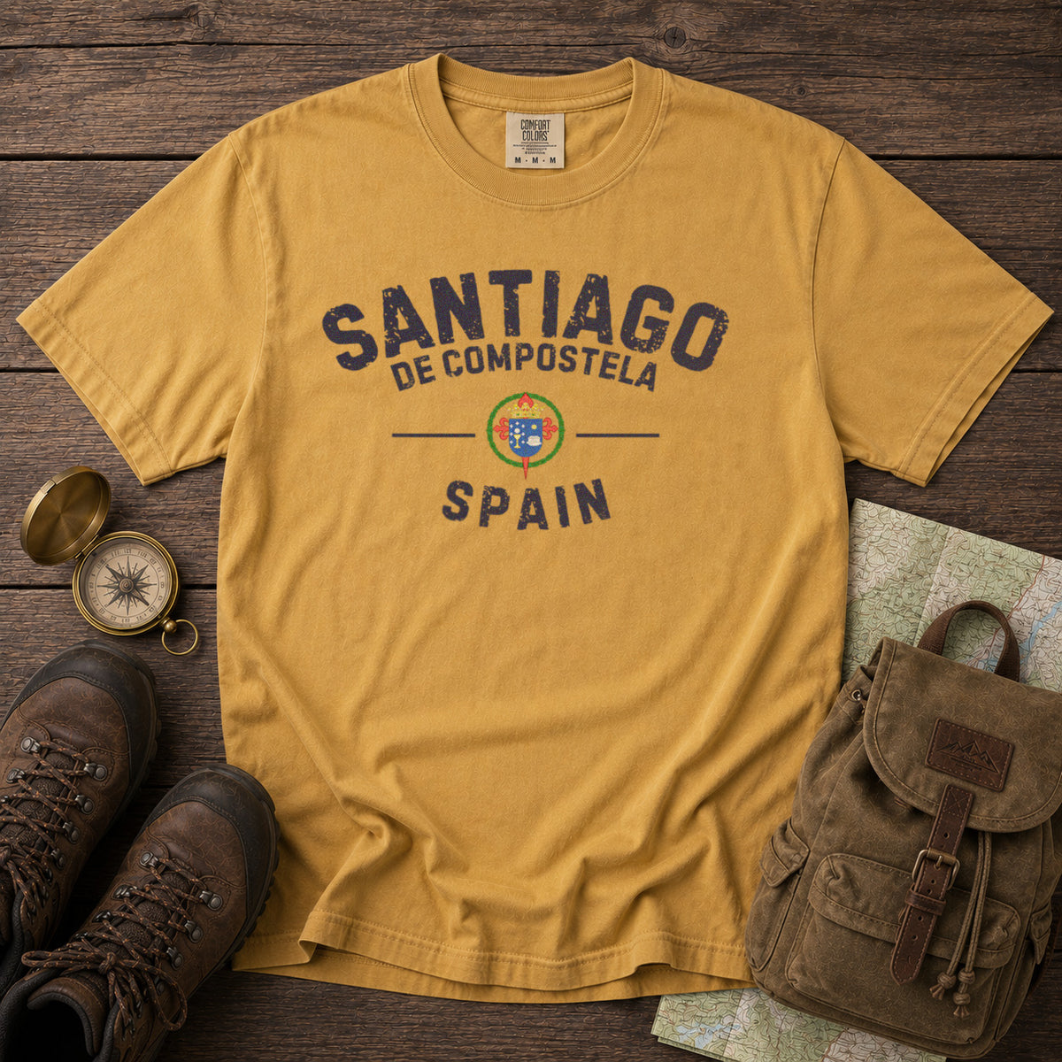 Santiago de Compostela T-Shirt in Mustard - roamstride graphic tee