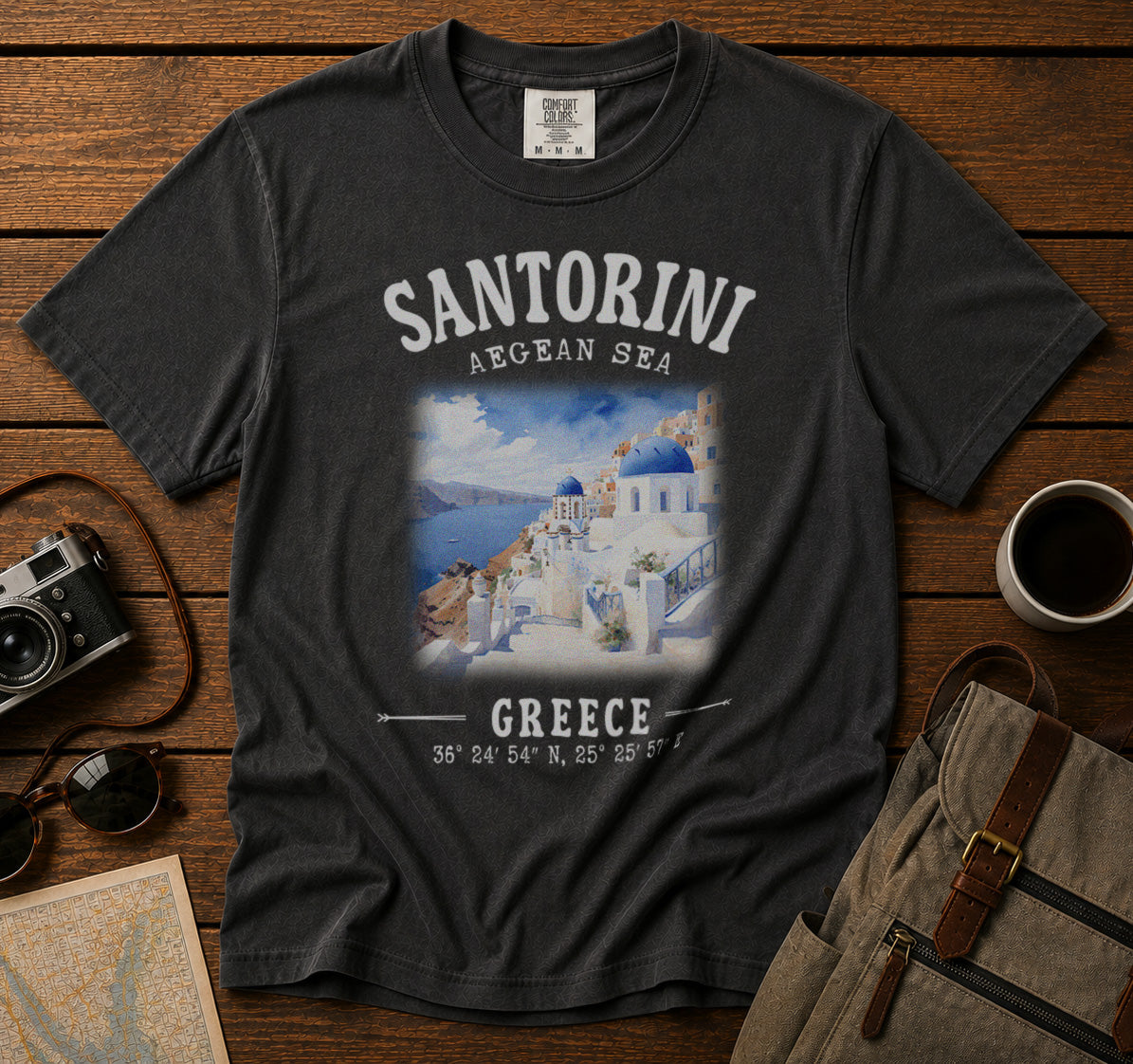 Santorini Greece T-Shirt in Pepper - roamstride graphic tee
