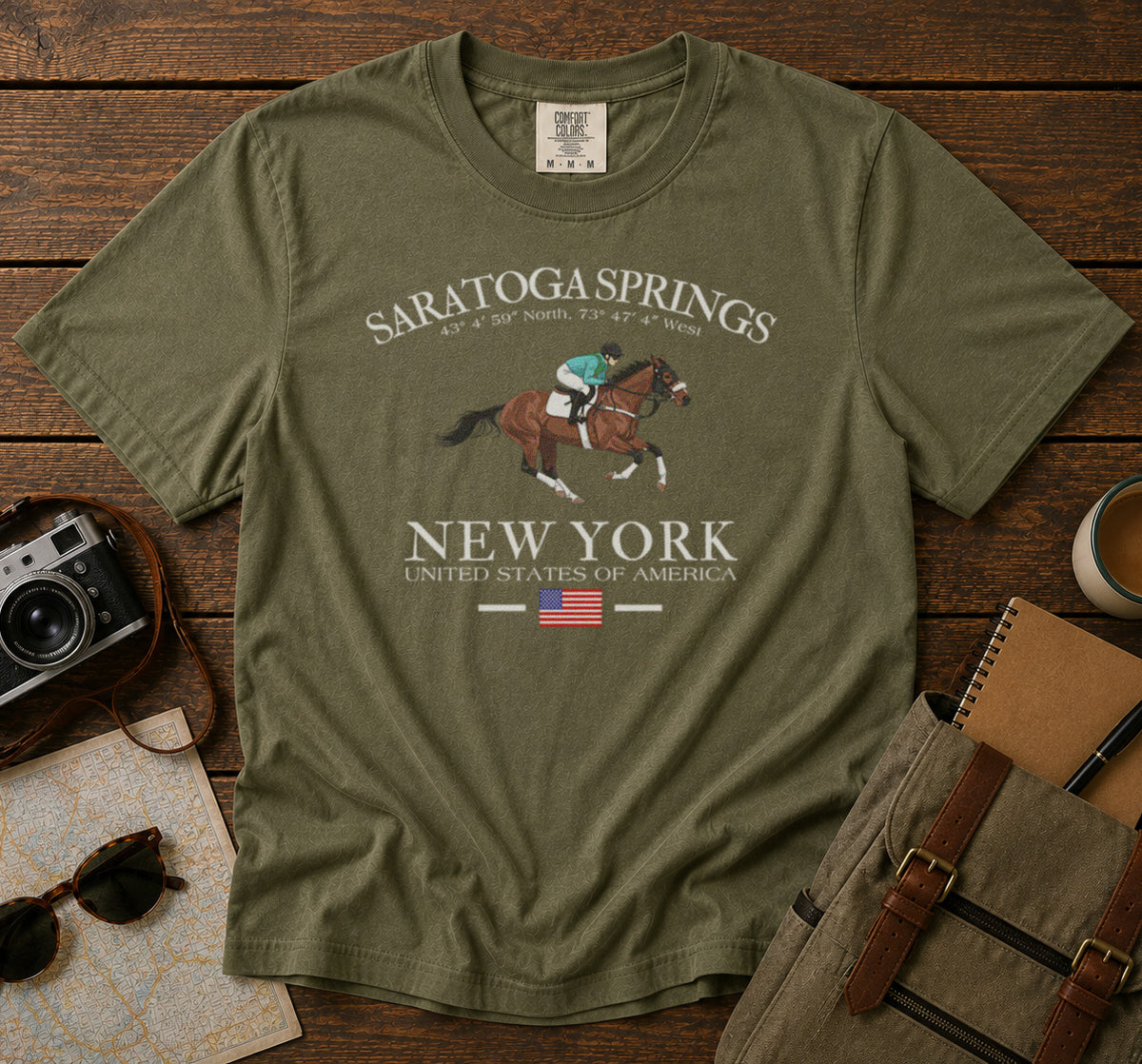 Saratoga Springs Horse Racing T-Shirt in Moss - roamstride graphic tee