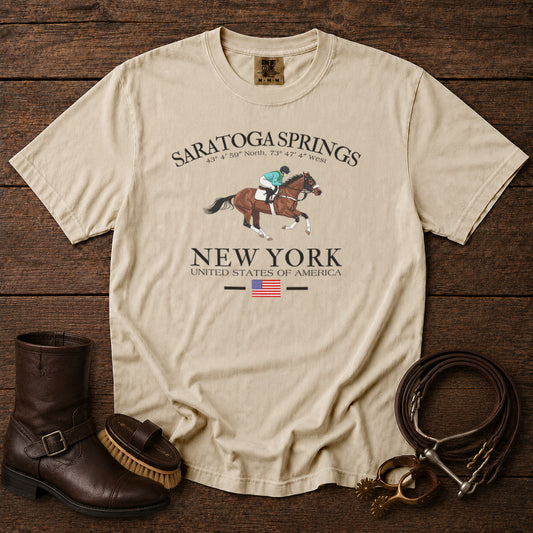 Saratoga Springs Horse Racing T-Shirt in Ivory - roamstride graphic tee