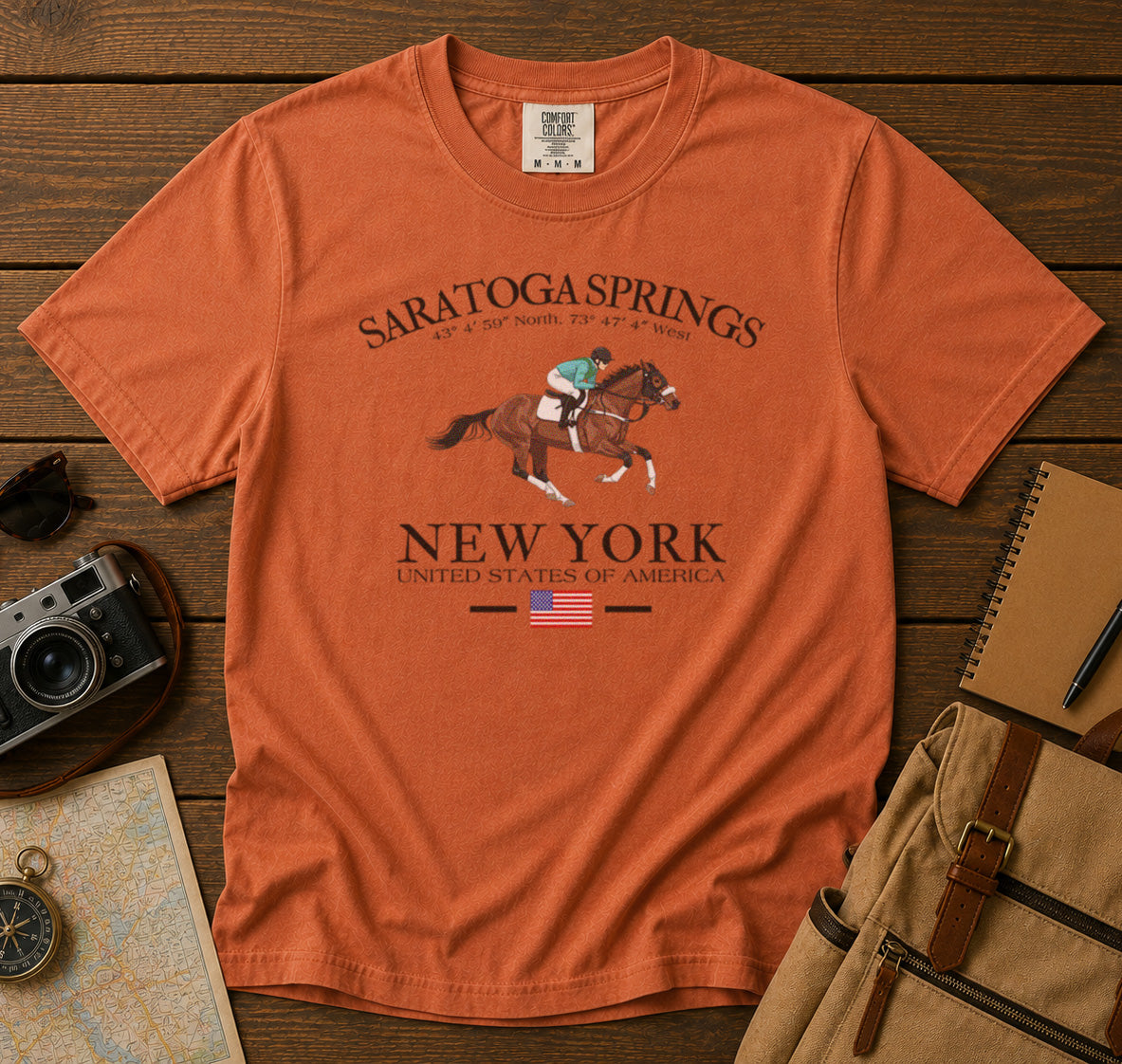 Saratoga Springs Horse Racing T-Shirt in Yam - roamstride graphic tee
