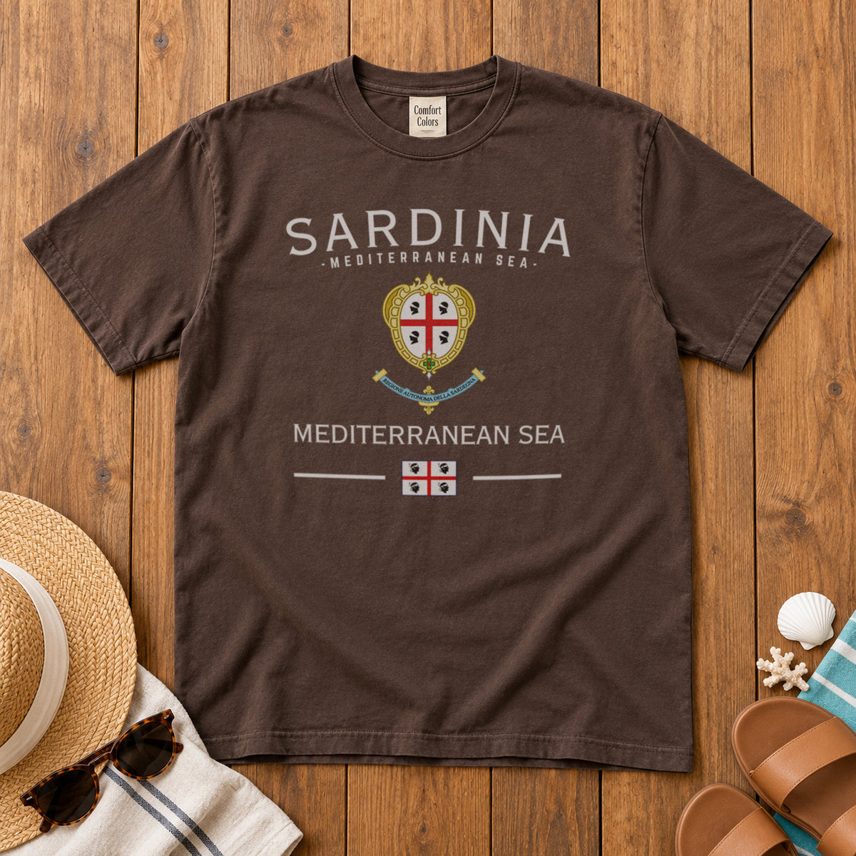 Sardinia Coat of Arms T-Shirt in Espresso - roamstride graphic tee