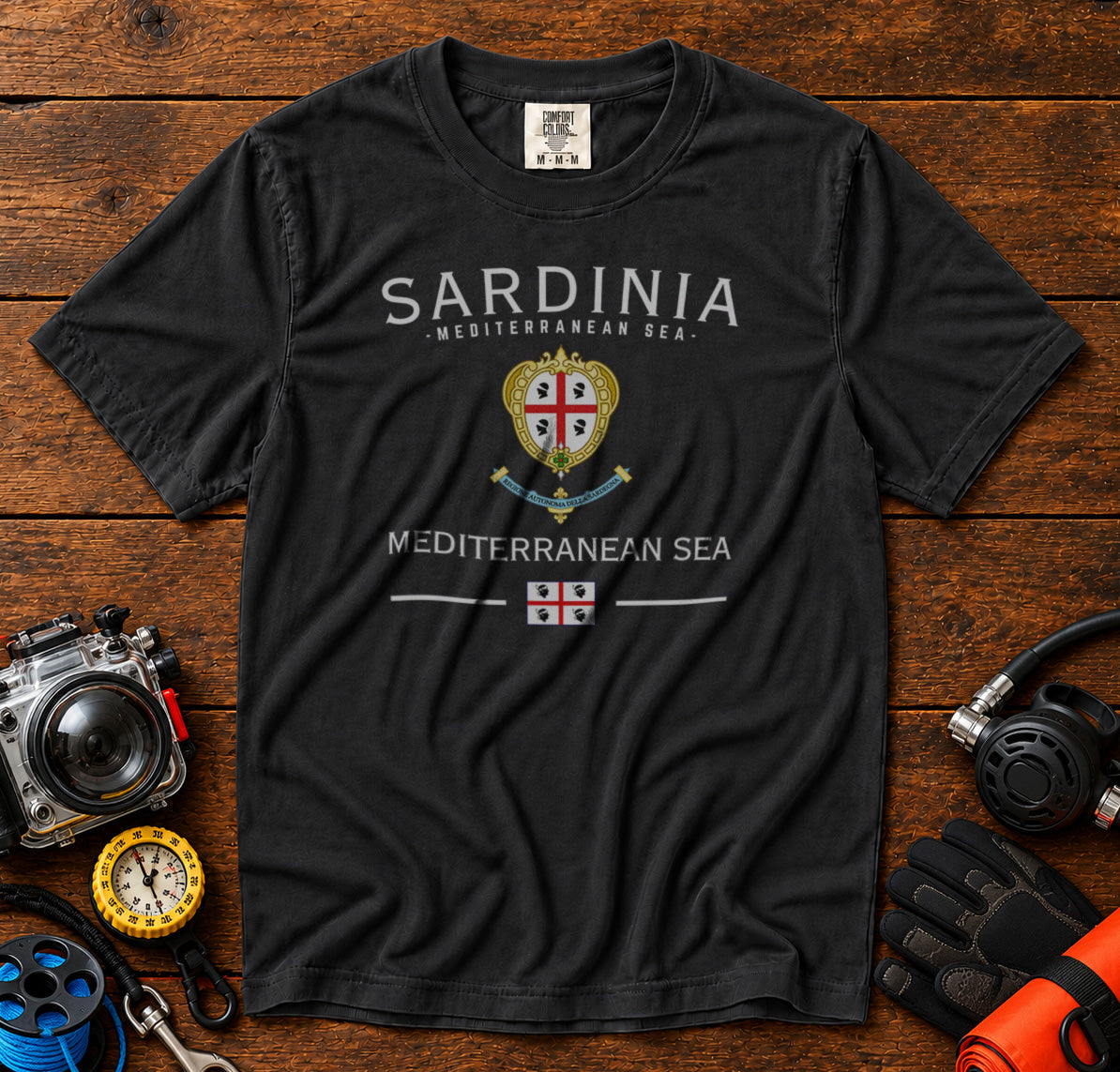 Sardinia Coat of Arms T-Shirt in Black - roamstride graphic tee