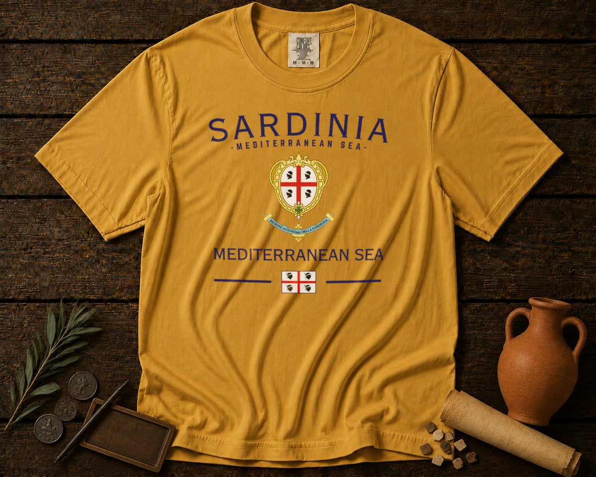 Sardinia Coat of Arms T-Shirt in Mustard - roamstride graphic tee