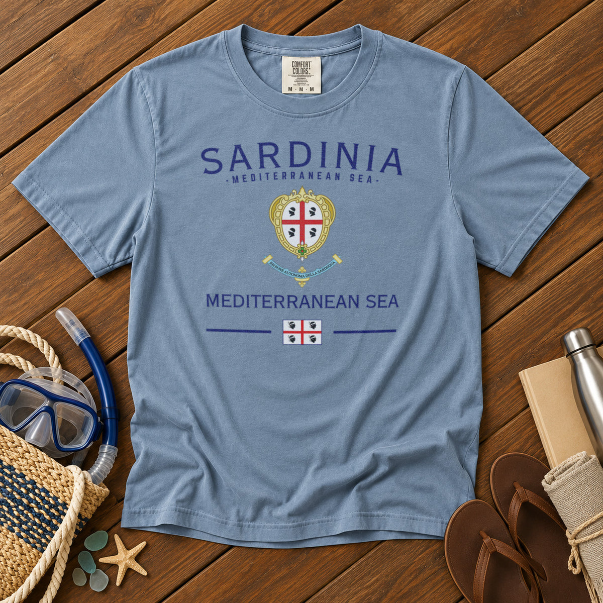 Sardinia Coat of Arms T-Shirt in Chambray - roamstride graphic tee