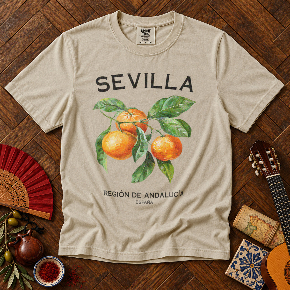 Sevilla Oranges Spain T-Shirt in Ivory - roamstride graphic tee