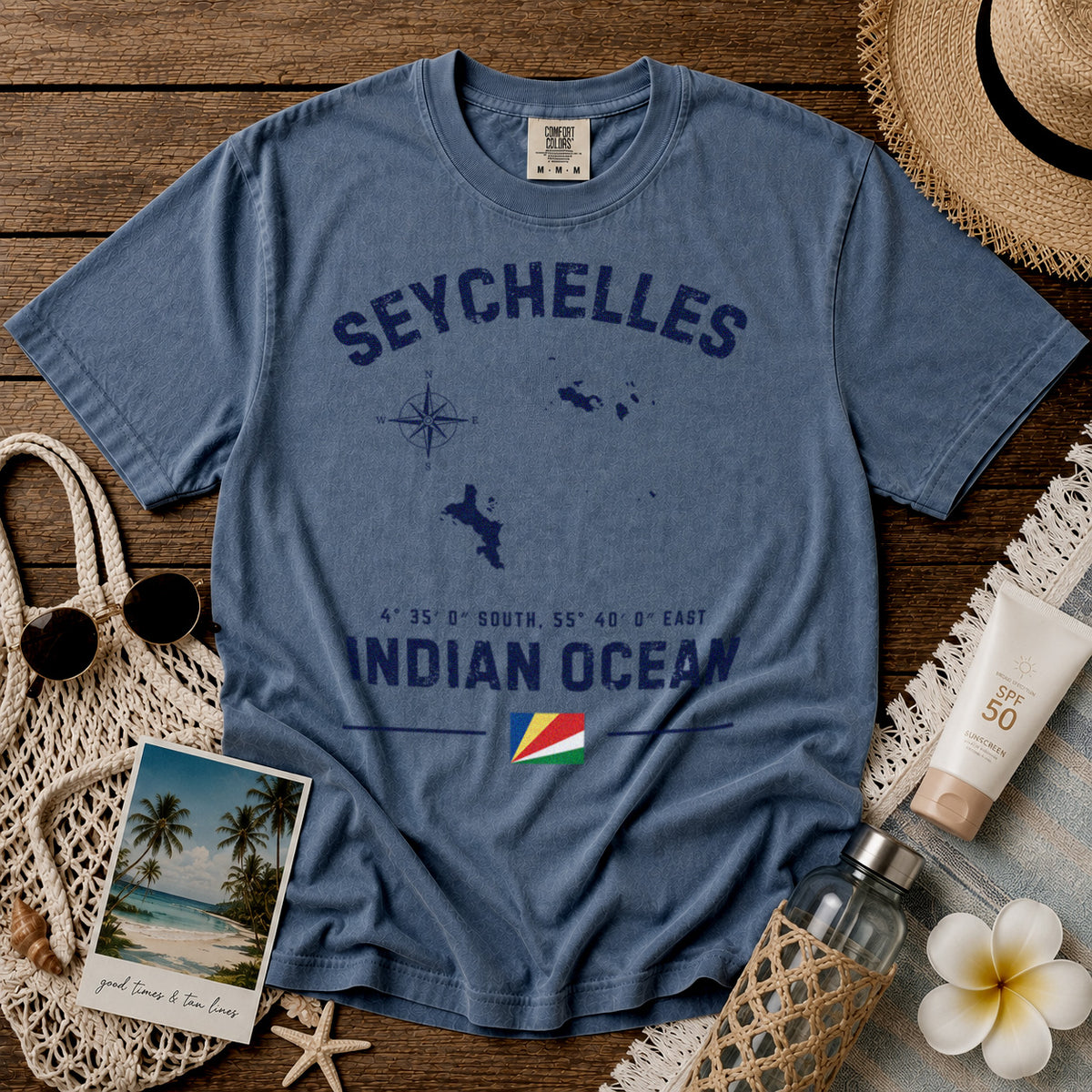 Seychelles T-Shirt in Blue Jean - roamstride graphic tee