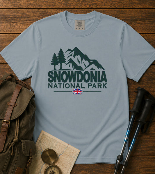 Snowdonia National Park T-Shirt in Chambray - roamstride graphic tee