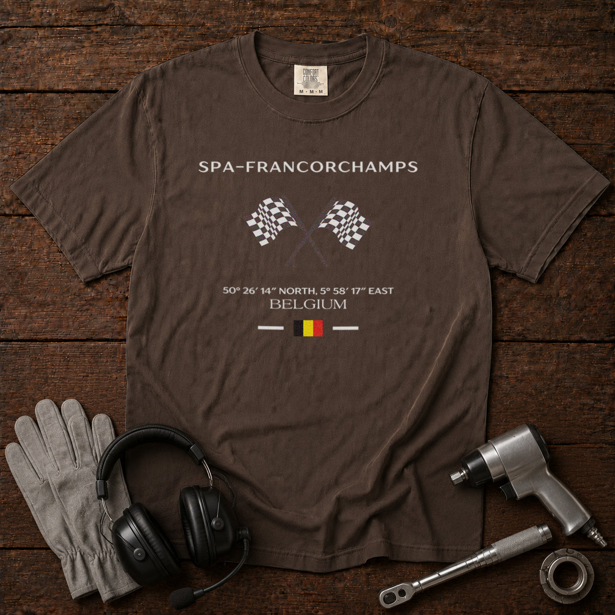 Spa-Francorchamps Circuit Motorsport T-Shirt in Espresso - roamstride graphic tee