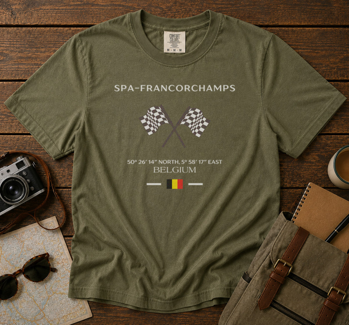 Spa-Francorchamps Circuit Motorsport T-Shirt in Moss - roamstride graphic tee