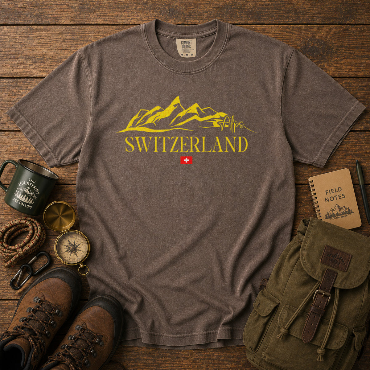 Switzerland Swiss Alps T-Shirt in Espresso - roamstride graphic tee