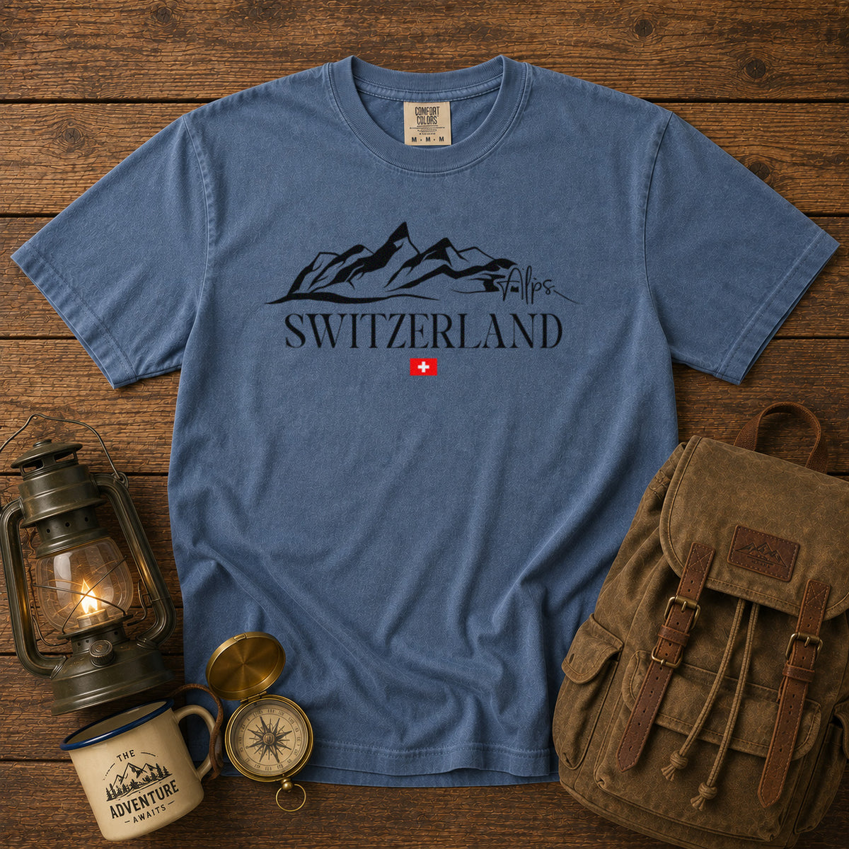 Switzerland Swiss Alps T-Shirt in Blue Jean - roamstride graphic tee