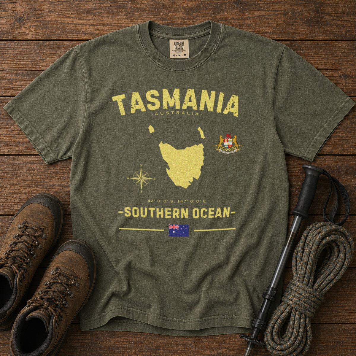 Tasmania T-Shirt in Moss - roamstride graphic tee