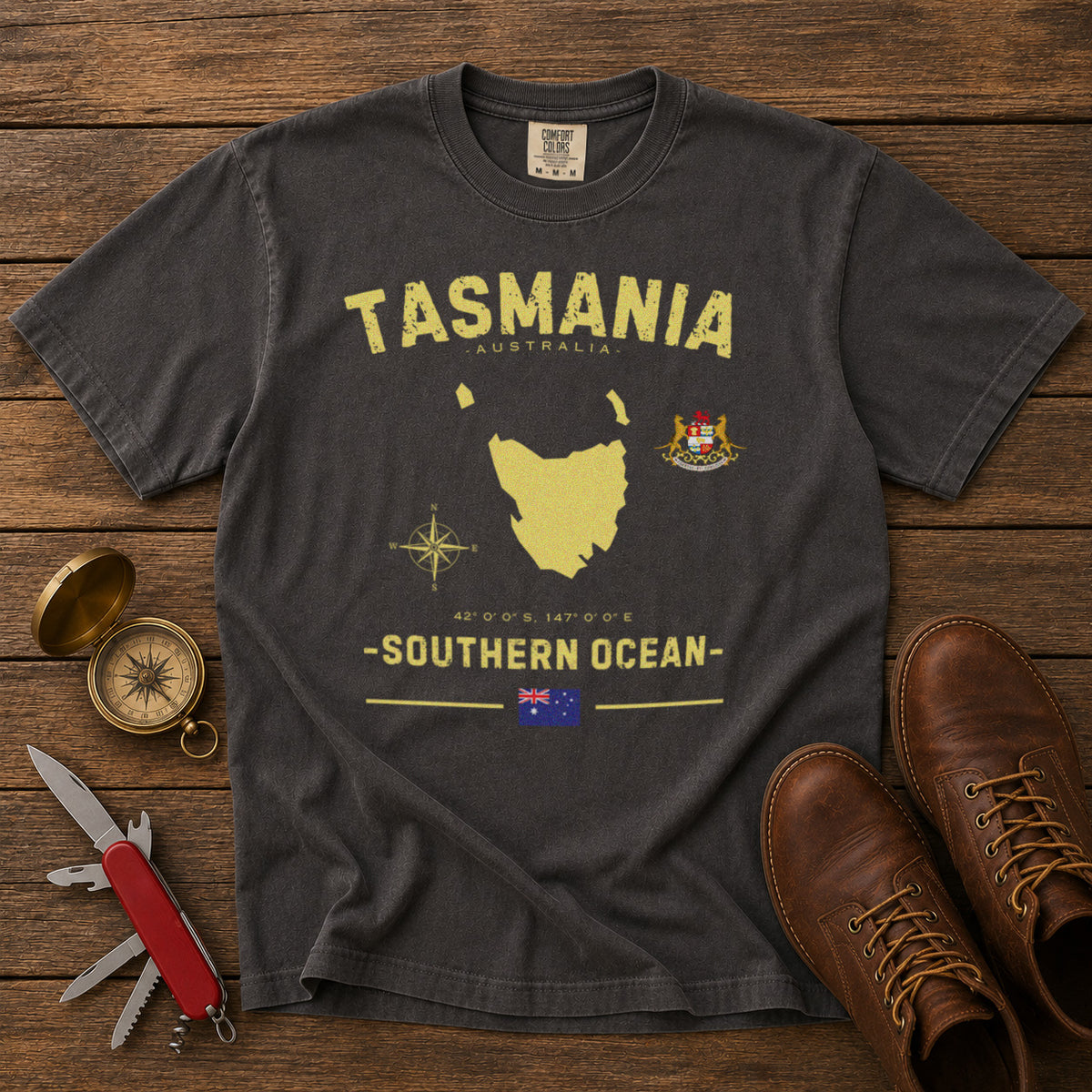 Tasmania T-Shirt in Pepper - roamstride graphic tee