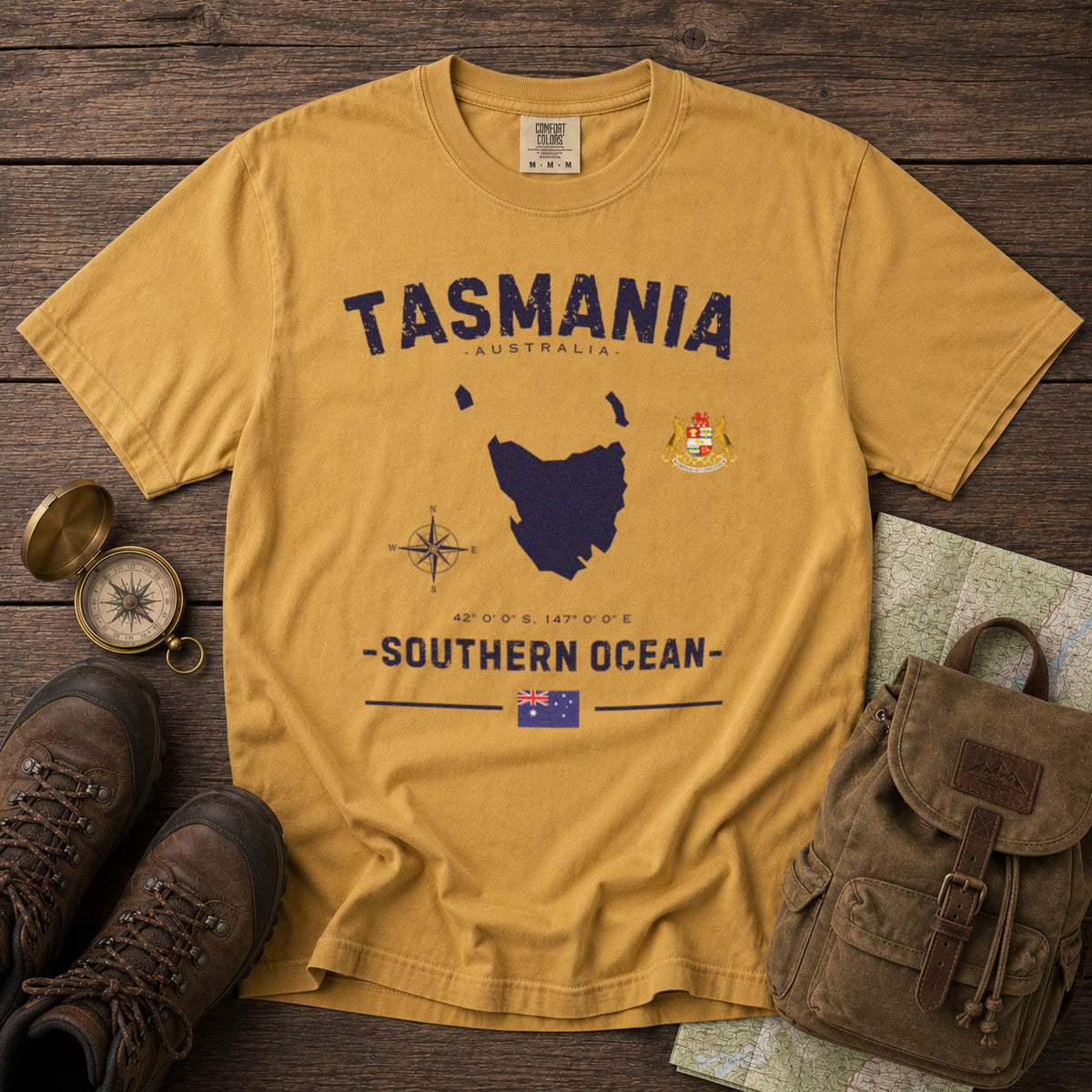 Tasmania T-Shirt in Mustard - roamstride graphic tee
