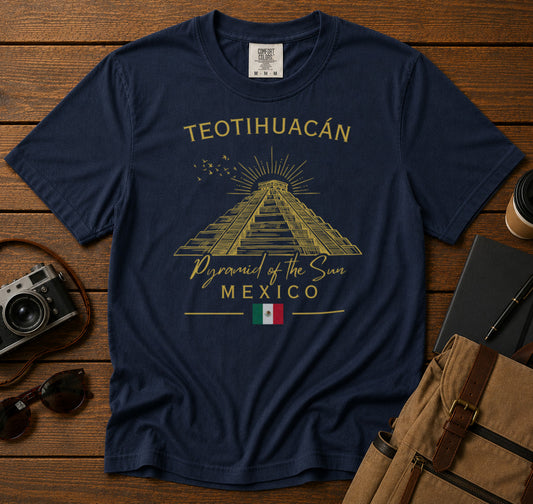 Teotihuacán Aztec T-Shirt in Navy - roamstride graphic tee