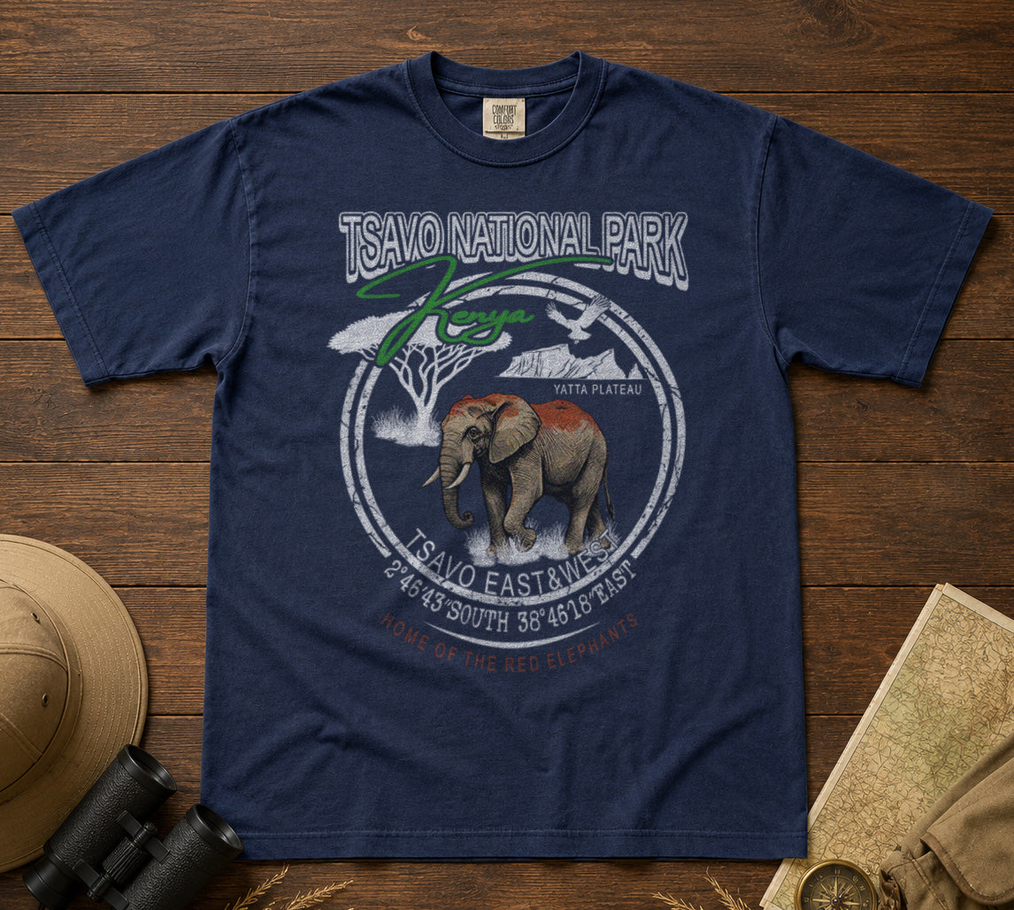 Tsavo National Park T-Shirt in Navy - roamstride graphic tee