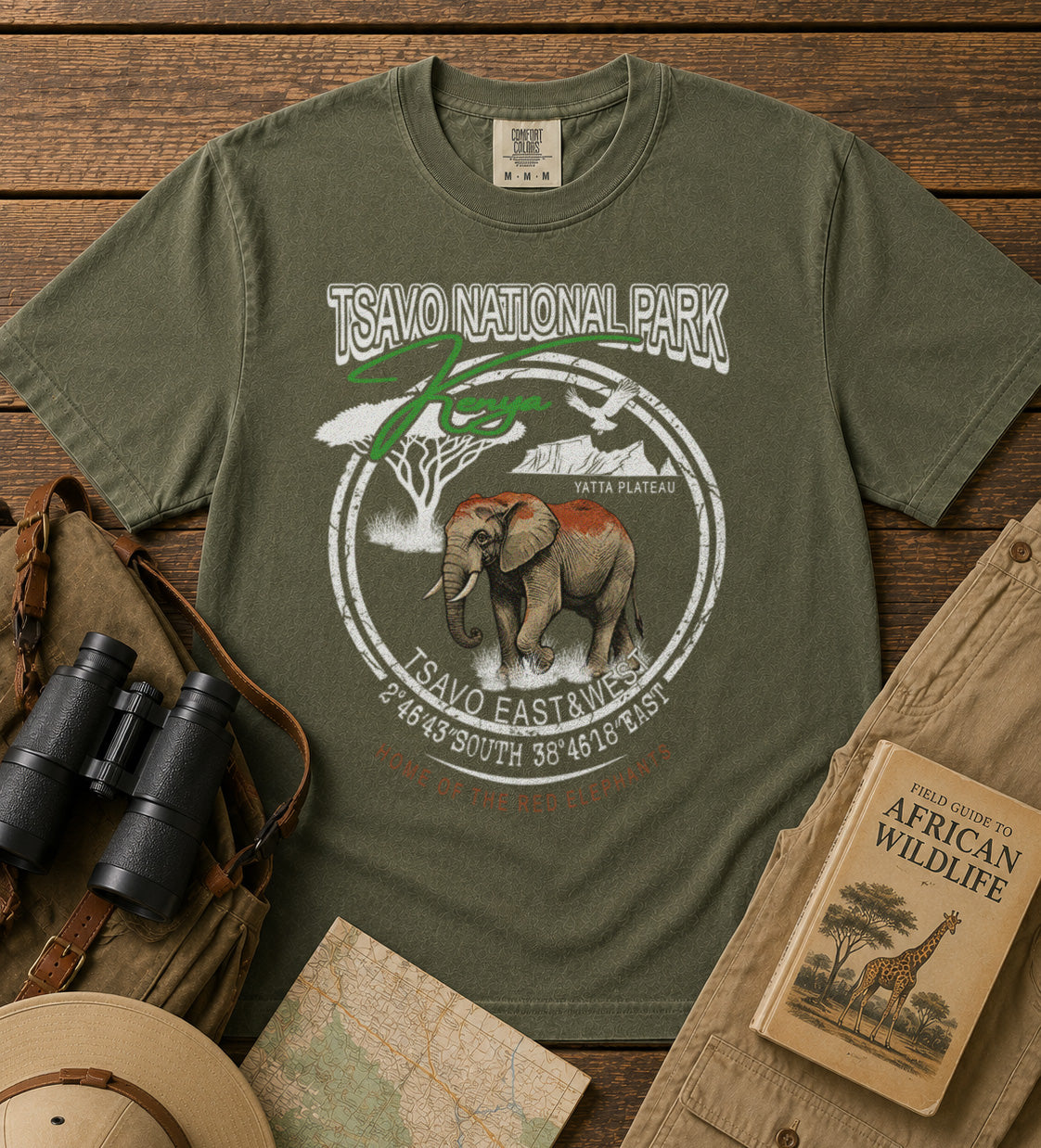 Tsavo National Park T-Shirt in Moss - roamstride graphic tee