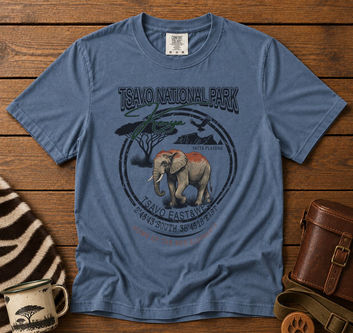 Tsavo National Park T-Shirt in Blue Jean - roamstride graphic tee