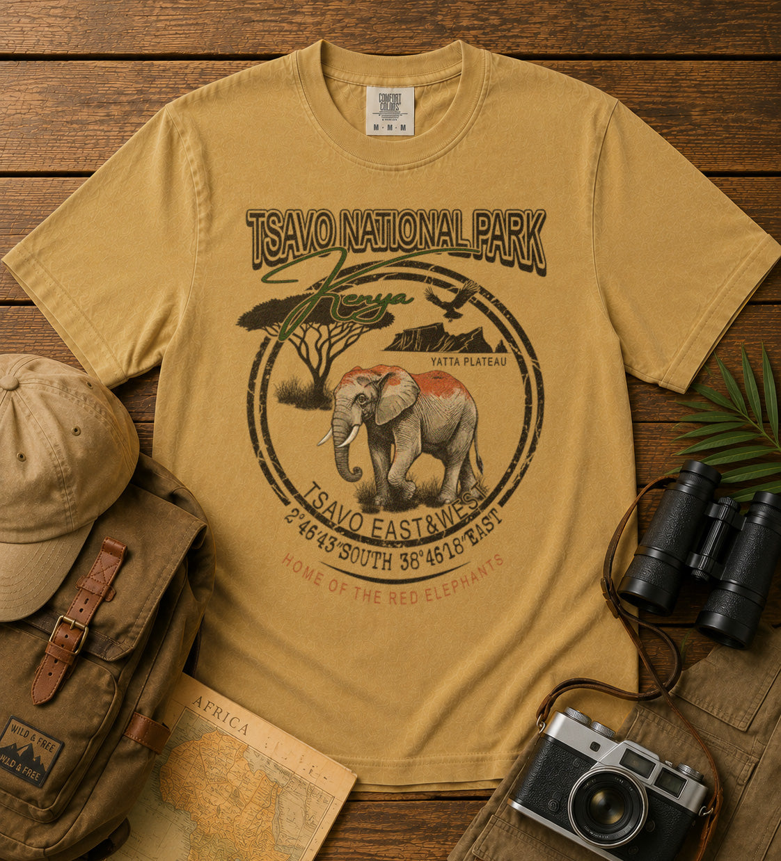 Tsavo National Park T-Shirt in Mustard - roamstride graphic tee