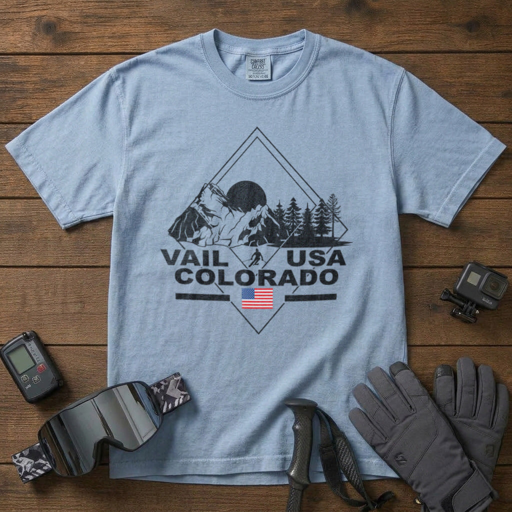 Vail Ski Resort T-Shirt in Chambray - roamstride graphic tee