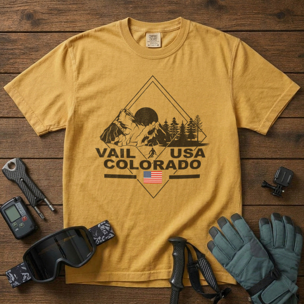 Vail Ski Resort T-Shirt in Mustard - roamstride graphic tee