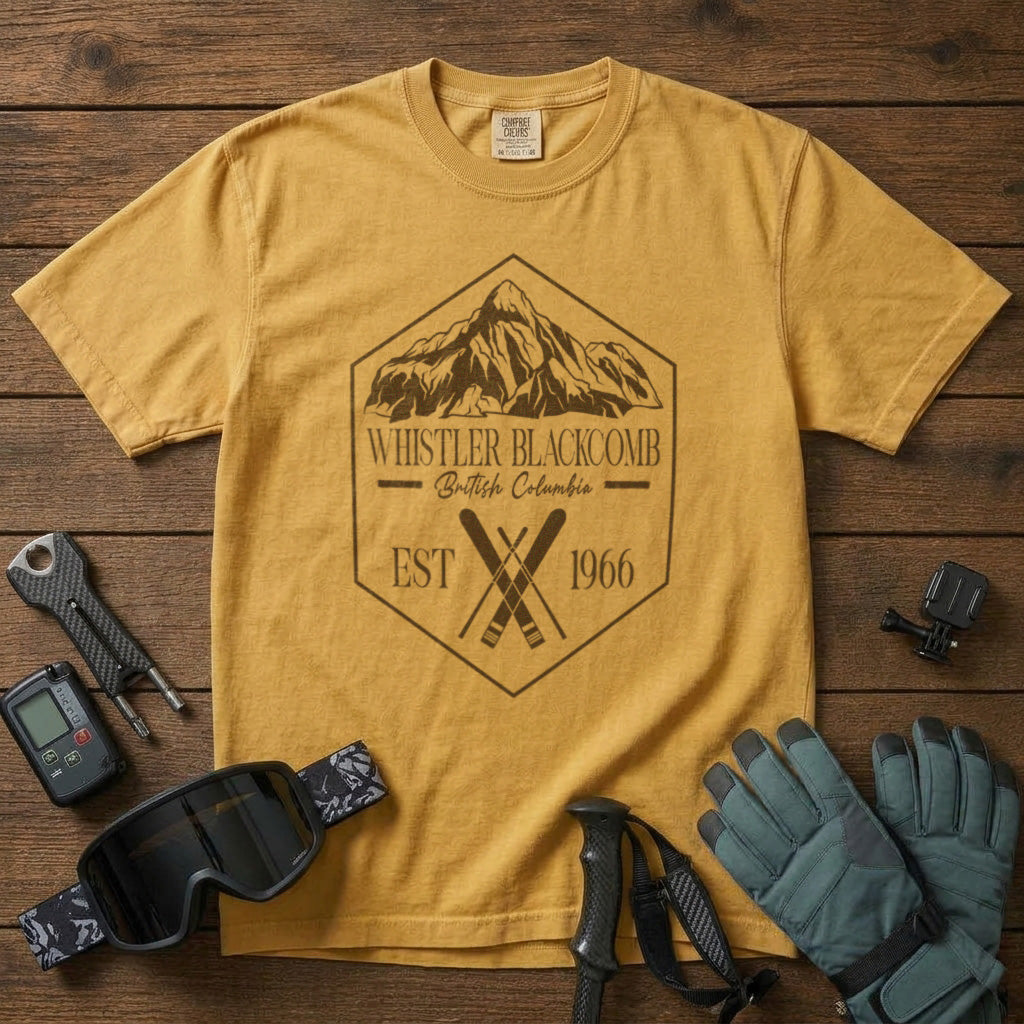 Whistler Blackcomb Canada T-Shirt in Mustard - roamstride graphic tee