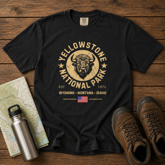 Yellowstone National Park Bison T-Shirt in Black - roamstride graphic tee