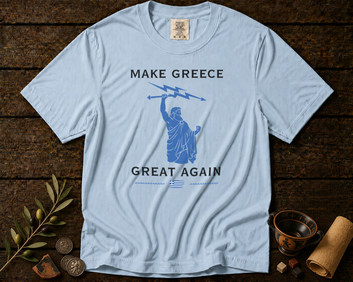 Ancient Greece Zeus T-Shirt in Chambray - roamstride graphic tee