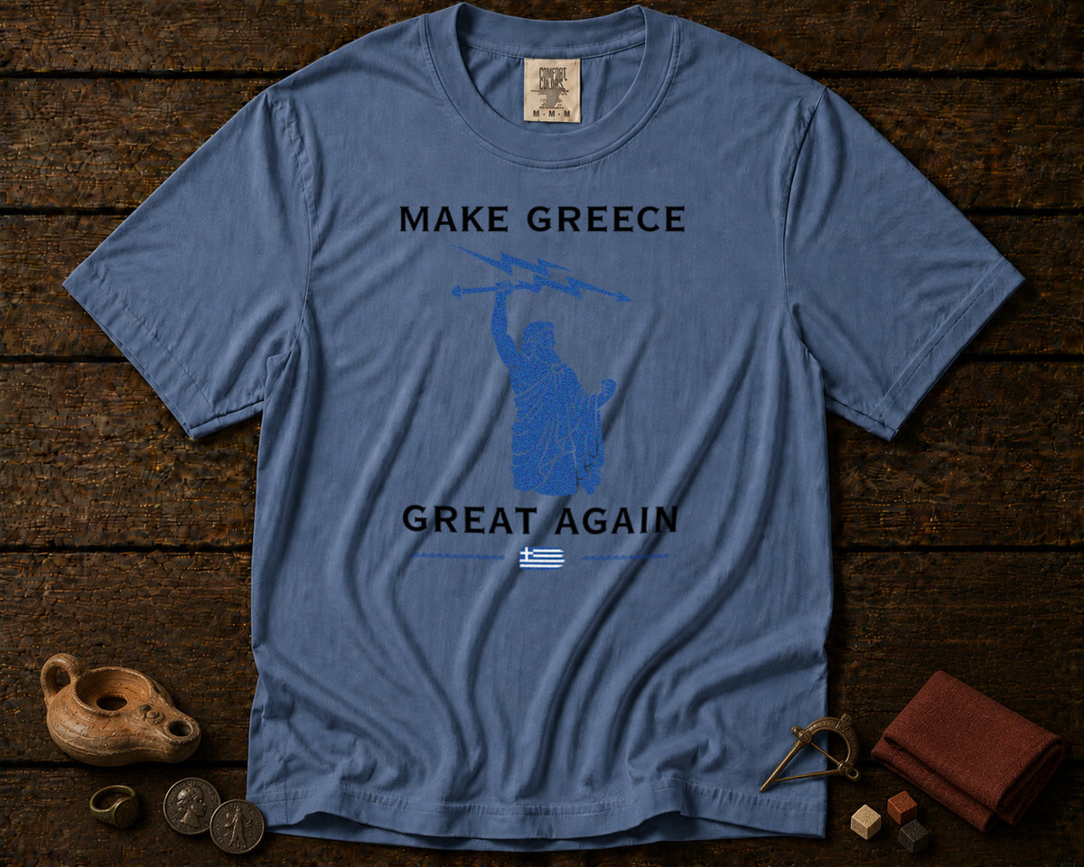 Ancient Greece Zeus T-Shirt in Blue Jean - roamstride graphic tee