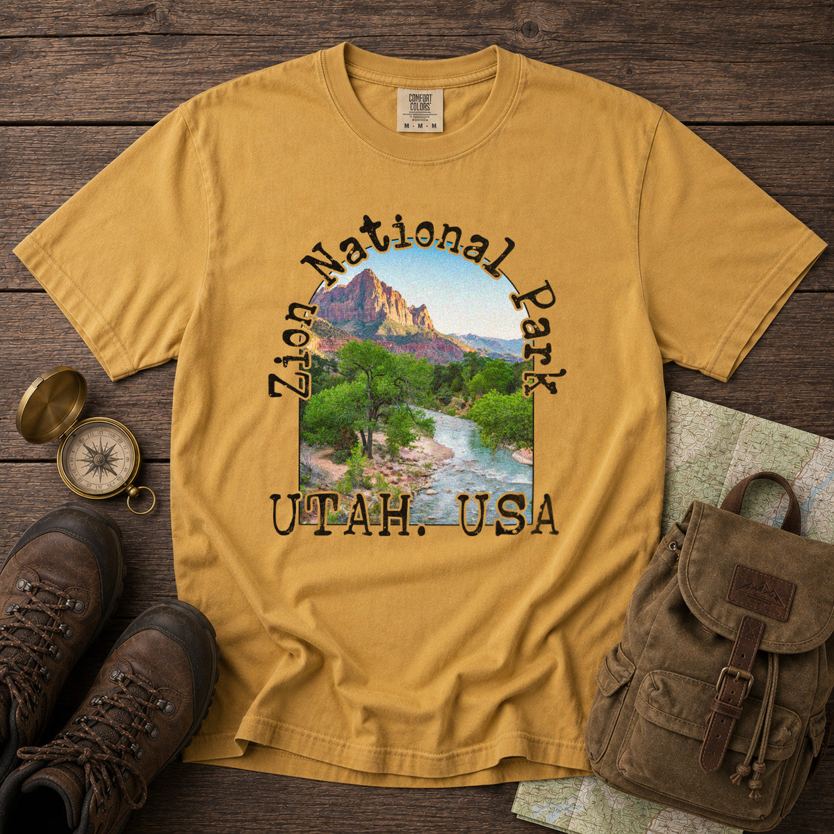 Zion National Park T-Shirt in Mustard - roamstride graphic tee