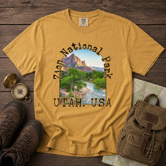 Zion National Park T-Shirt in Mustard - roamstride graphic tee